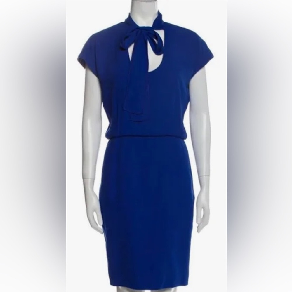 Rachel Roy Cobalt Blue Crepe Keyhole Neck Tie Dress Size 8